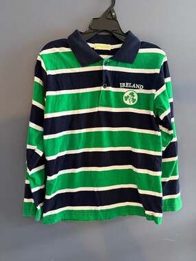 Gougane Kids Ireland Striped Long Sleeve Rugby Polo Shirt Size 8
